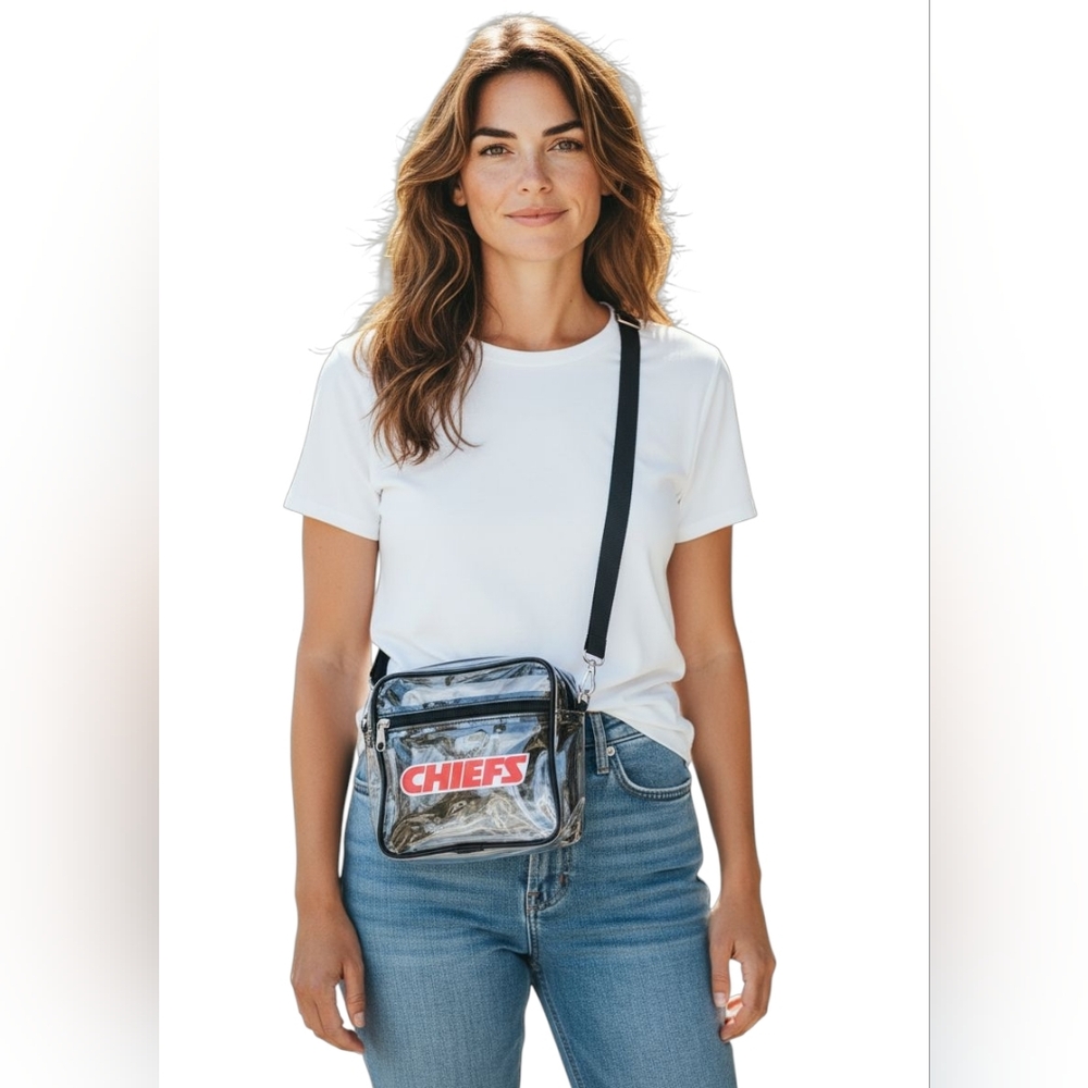 2FOR$30 - KC Chiefs Zip Top Clear Stadium Bag in Black with Adjustable Strap - Picture 4 of 4